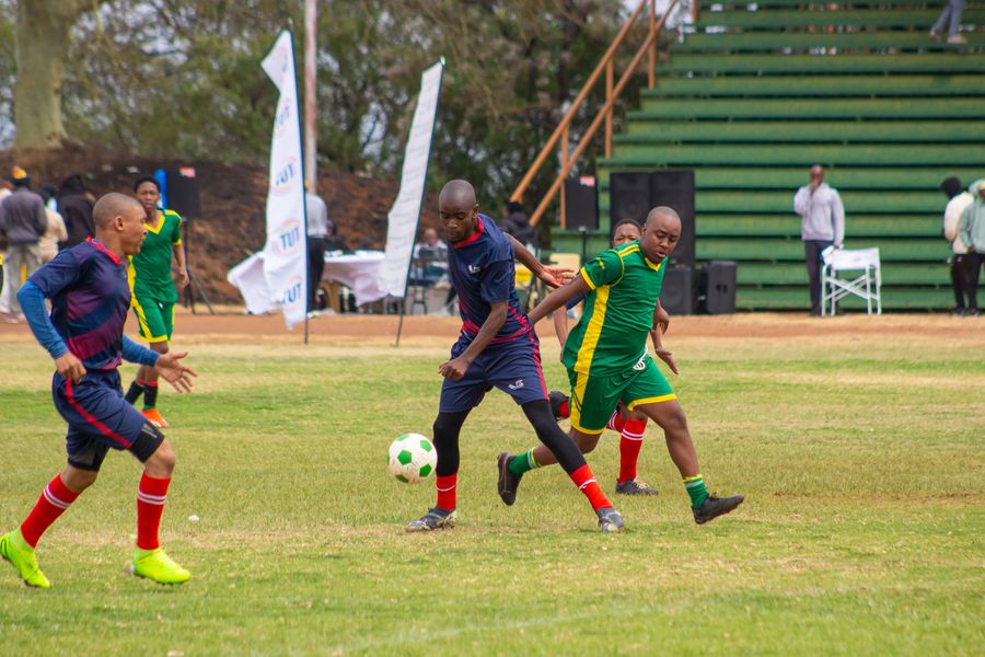Players contest a loose ball