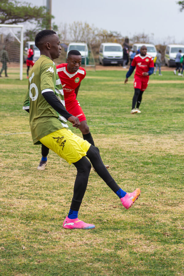 A player strikes the ball